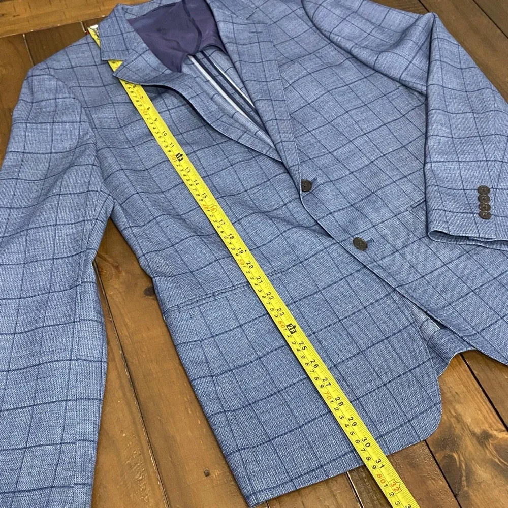 Bonobos Jetsetter Slim Fit 42R Blue Windowpane Plaid Stretch Wool Blazer